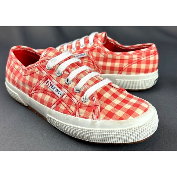 Superga Shoes - Superga Red and White Gingham Sneakers Check Plaid Lace Up Women’s Size 7 NEW